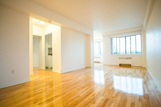 sunny living room with hardwood floors